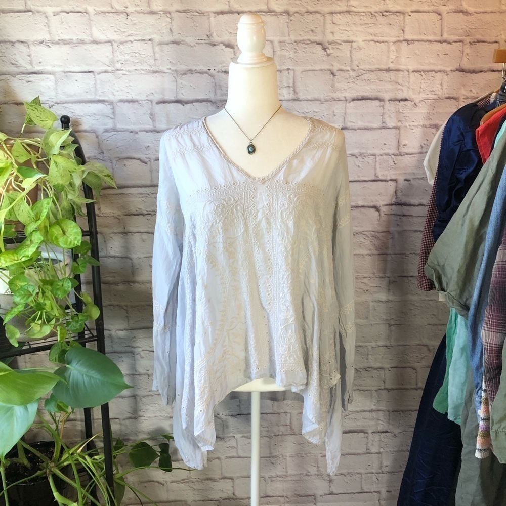 Johnny Was Embroidered Long-Sleeve Blouse